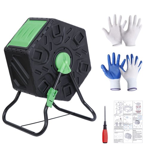 Rotating Composter with Gloves - 18.5 Gallon Capacity