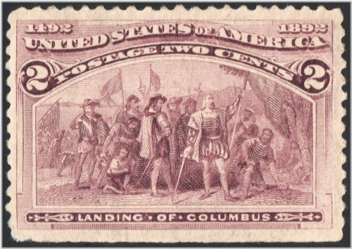Columbus Landing 2c Stamp - Broken Hat Variety