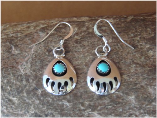 Southwestern Turquoise Bear Paw Dangle Earrings