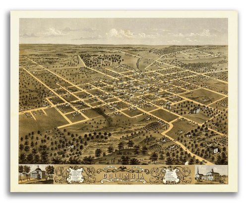 Columbia Missouri Map - 1869 Vintage Style Bird's Eye View