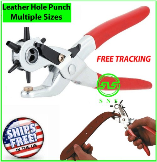 Precision Punch Pro: 9" Hand Pliers for Leather Belts with 6 Hole Sizes