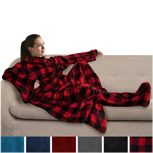 CozyWrap Fleece Blanket with Foot Sleeves