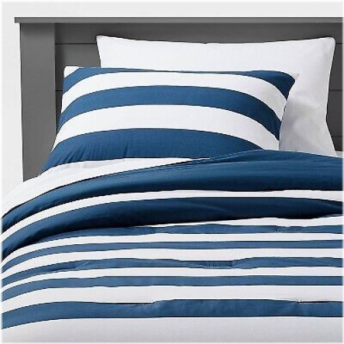 Navy Rugby Stripe Cotton Comforter Set