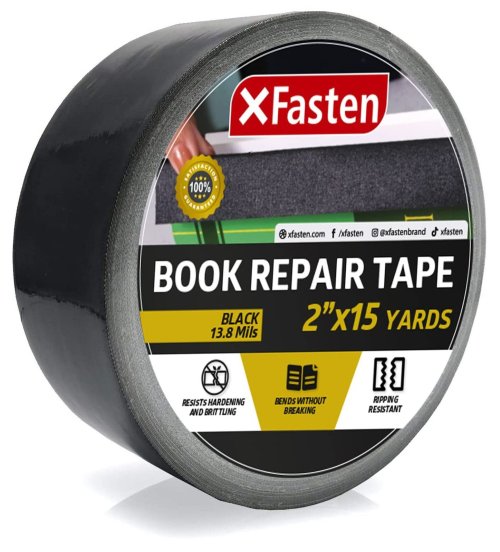 XFasten Book Binding Repair Tape, Black, 2-Inch by 15-Yard, Cloth Library Boo