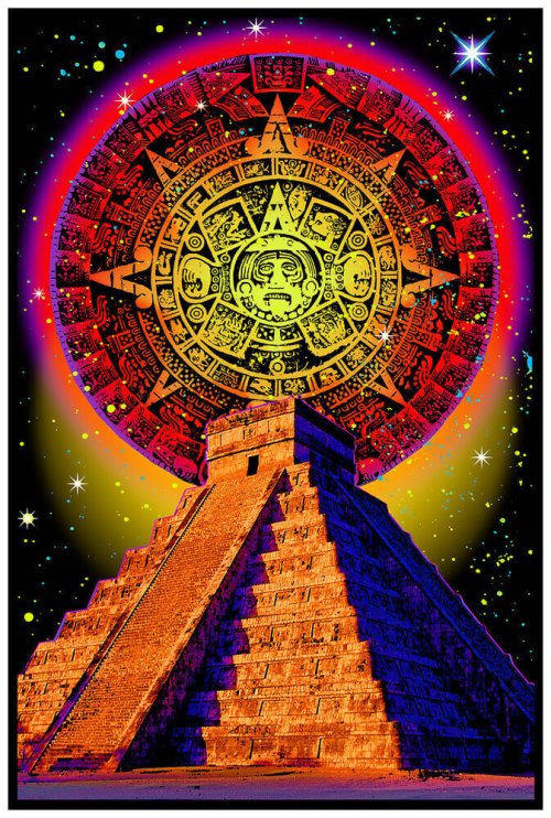 Enchanting Mayan Night: Illuminated Art Poster