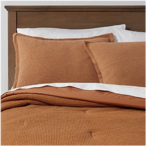 Caramel Waffle Weave Comforter & Sham Set