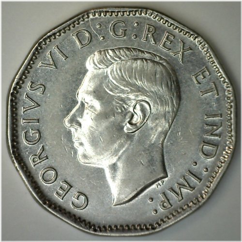 George VI Canadian Nickel - 1947 AU 5 Cents Coin