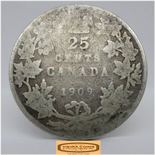 Canadian Silver Quarter from 1909