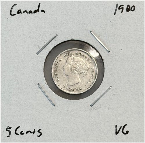 1900 Canada 5 Cents - VG - Very Good - 92.5% Silver