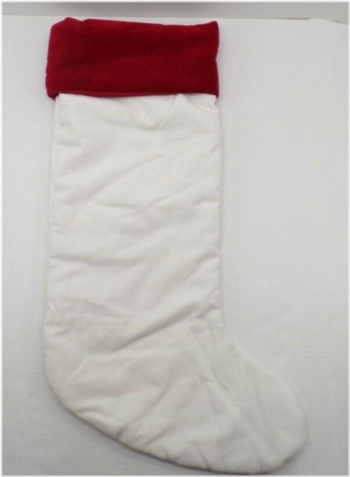 Velvet Christmas Stocking with Red Cuff - Ivory