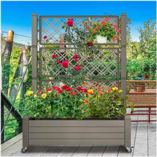 Garden Bed Climbing Planter Box with Trellis and Wheels