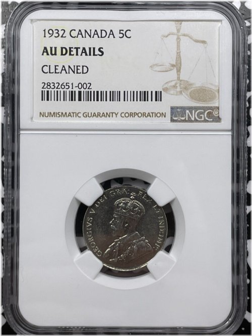 Vintage Canadian Nickel - 1932 Cleaned-AU Details