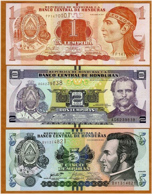 Honduran Lempira Banknote Set, 2016-2019, Uncirculated Condition