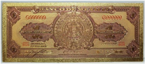 Aztec Calendar 24K Gold Foil Plated Novelty Paper Bill