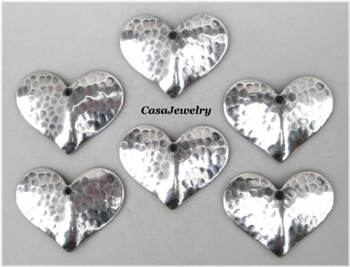 Antiqued Sterling Silver Heart Findings - Set of 6