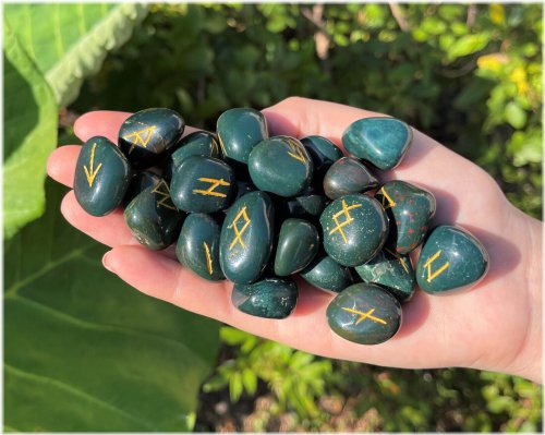 Elder Futhark Bloodstone Rune Set with Velvet Pouch