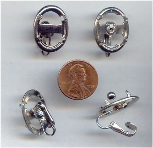 Silver Oval Clip Earrings Set