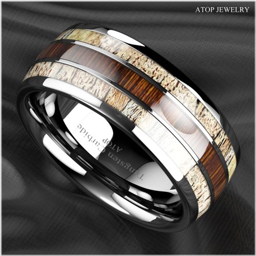 Wilderness Tungsten Ring with Antler and Koa Wood