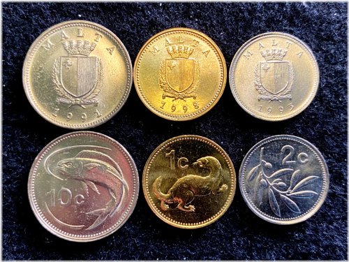 Malta Coin Collection - 1, 2, and 10 Cents UNC