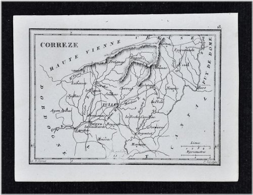 Antique French Map - Correze Tulle Brives Ussel La Plau Donxenac Seilhac - 1833