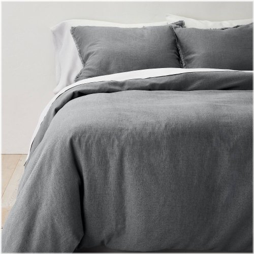 Dark Gray Linen Blend Duvet Cover & Sham Set