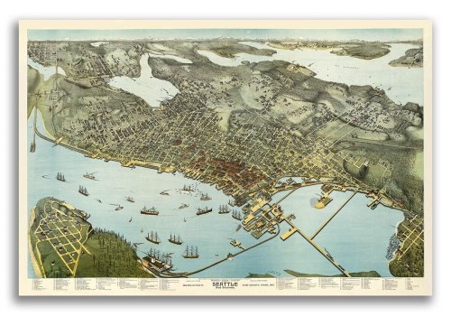 Seattle Washington Vintage Style City Map - 1891
