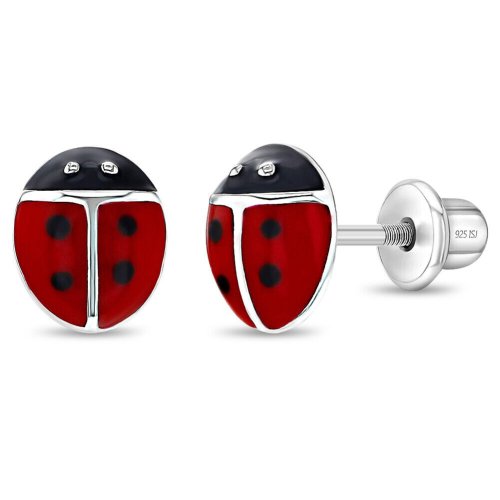 Enamel Ladybug Earrings with Sterling Silver Screw Backs for Kids