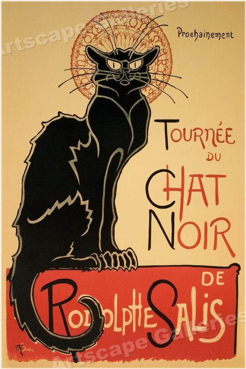 Vintage Parisian Cabaret Poster featuring Art Nouveau Cat