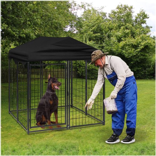 Roofed Canine Haven: 8-Panel Heavy Duty Outdoor Playpen