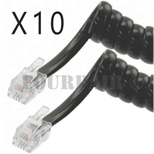 Coiled Connect: 10 Pack of 7ft Black Telephone Receiver Cords