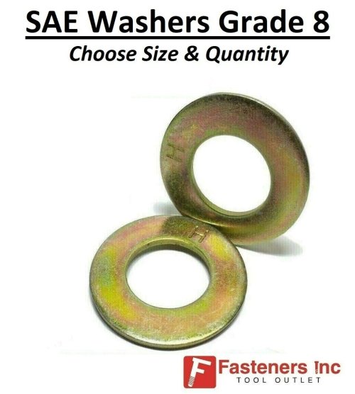 Grade 8 Thru-Hardened Yellow Zinc Washers - Available in Various Sizes & Quantities