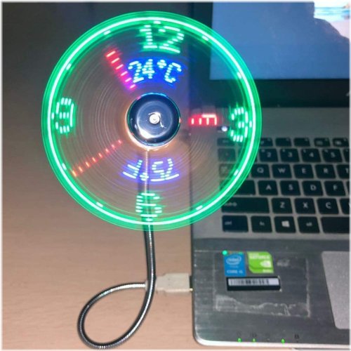 Silver Clock Fan with Real Time and Temperature Display