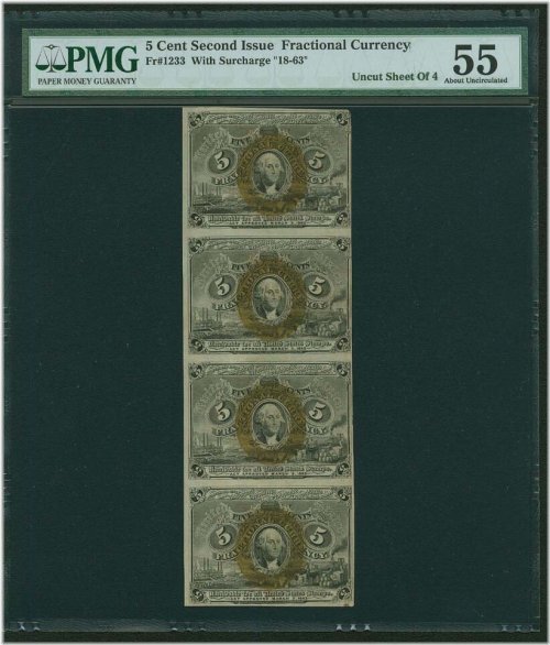 1863-67 U.S. 5 Cent Fractional Currency Set, PMG AU55 Certified