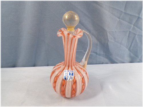 Pink Ribbon Latticino Glass Cruet