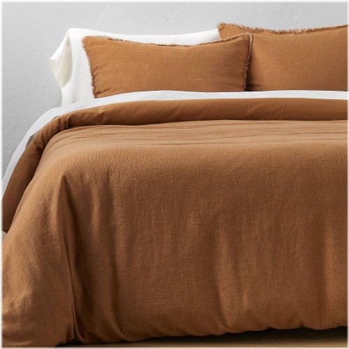 Warm Brown Linen Blend Duvet & Sham Set