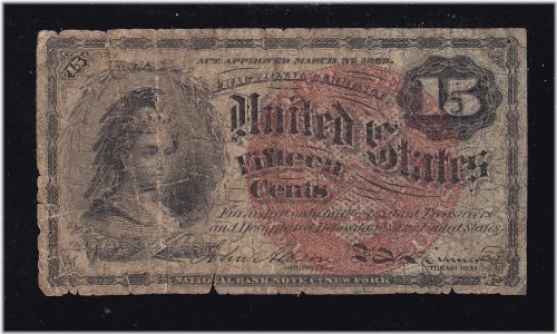 Blue Fiber 15c Fractional Currency Note