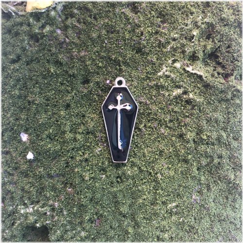 Dark Enamel Coffin Charms Set - 6 Metal Pendants, 1 Inch Size