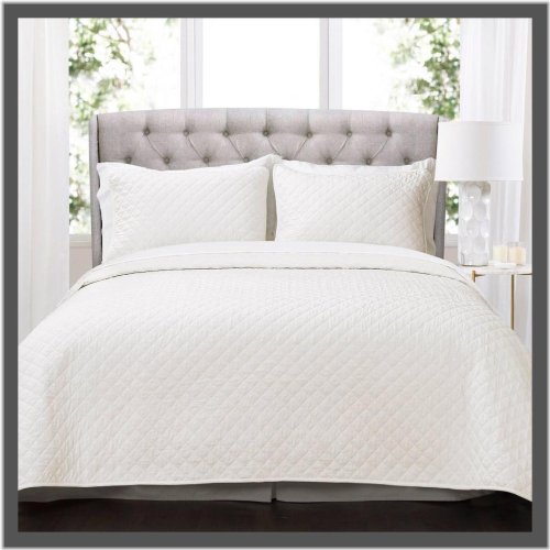Ava Diamond White Cotton Quilt Set