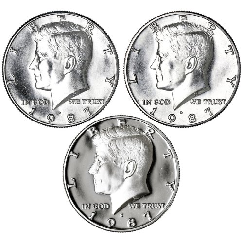 1987 Kennedy Half Dollar Year Set - Proof & BU US 3 Coin Lot