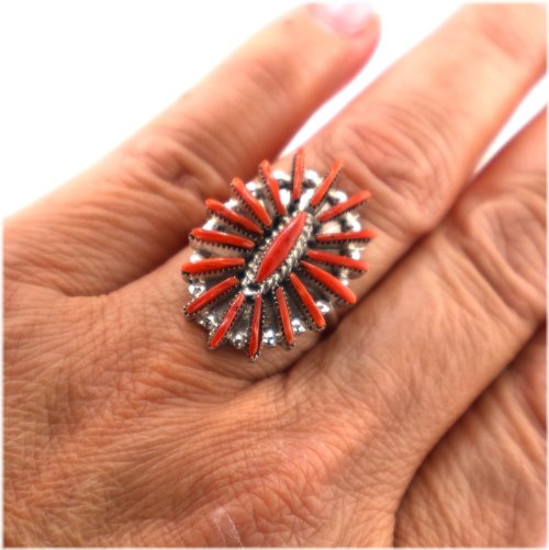 Coral Needlepoint Sterling Silver Ring