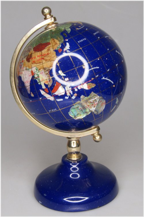 Lapis Gemstone Inlaid World Table Globe