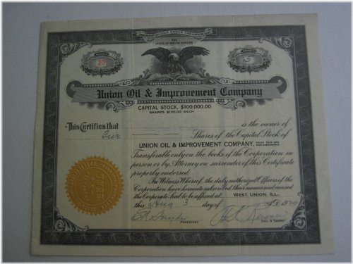 Union Oil Improvement Co. Stock Certificate - 1920