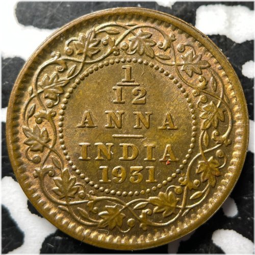 British India 1/12 Anna Coin - 1931 High Grade