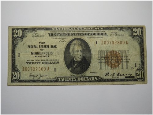 Minneapolis Minnesota $20 Federal Reserve Banknote (1929)