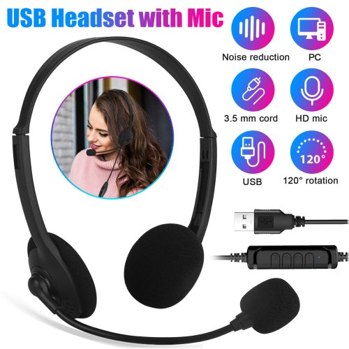 ClearVoice USB Headset with Noise Cancelling Microphone for Computer Calls and Chats