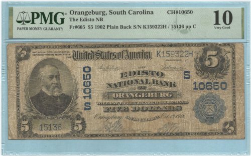 Edisto National Bank $5 Bill, Series 1902-PB