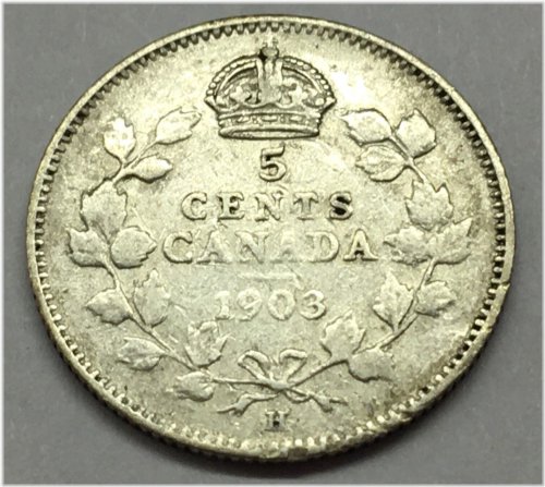 Canadian Silver Five Cents Coin from 1903