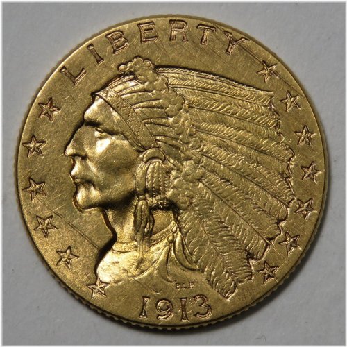 1913 Incuse Indian Head Gold Quarter Eagle with Scratched Obverse