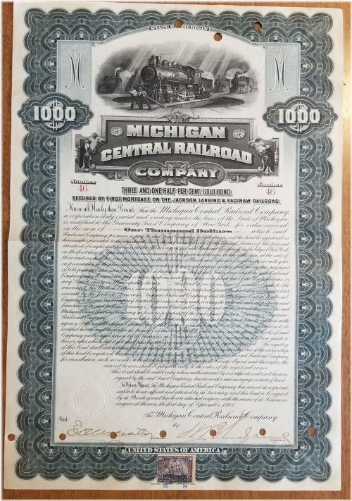 Michigan Central Railroad Company 1901 Bond Stock Certificate