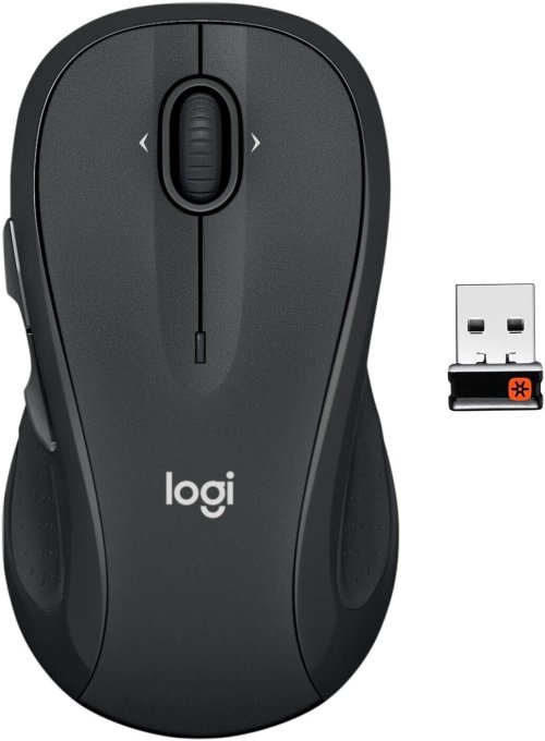 Sleek Gray Wireless Laser Mouse with Unifying Receiver